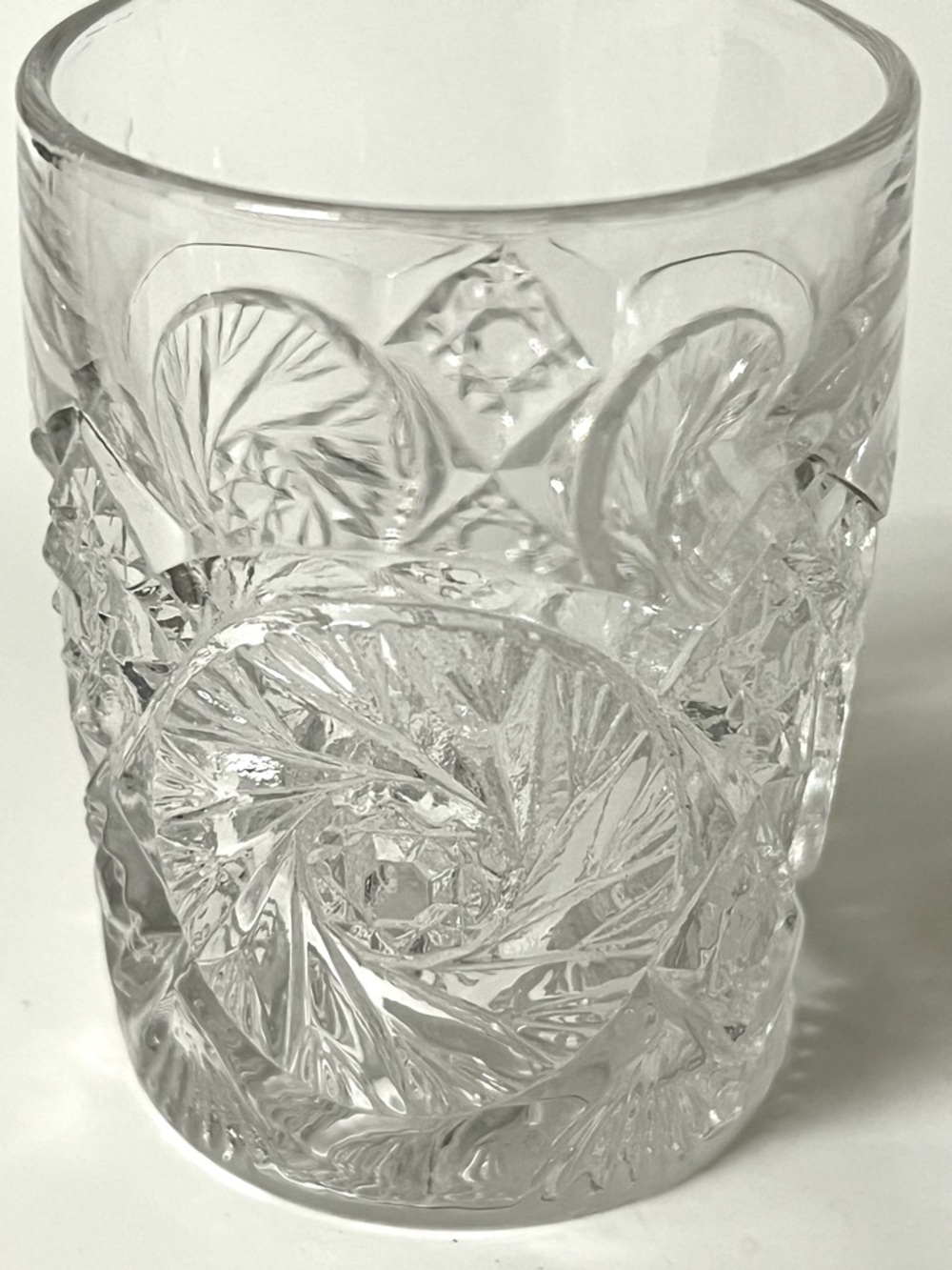 Vintage Pinwheel Clear Cut Glass Small Tumbler Decorative Toothpick Holder 2.5"